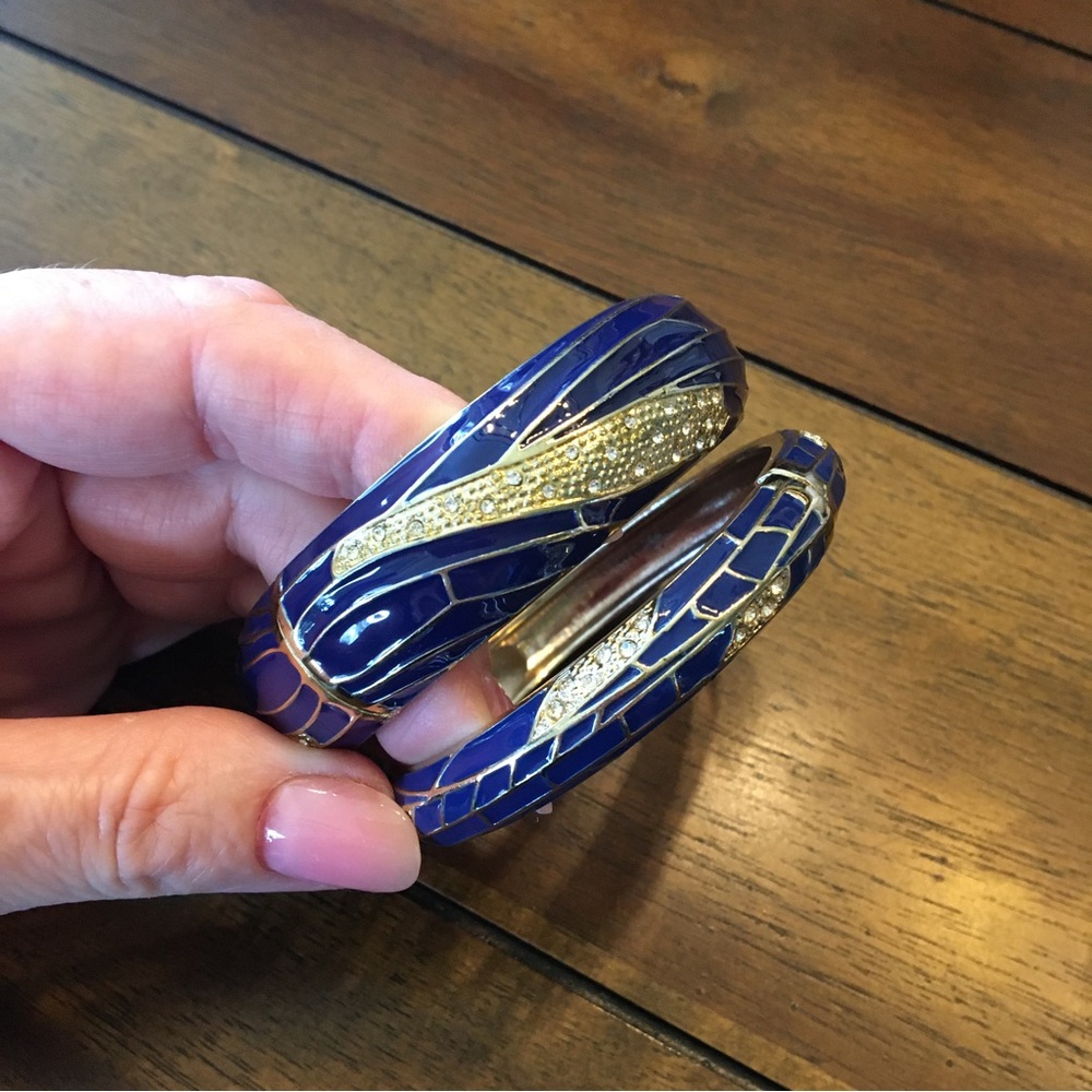 🛍️ SALE! Two “Sequin NYC” Navy Crystal Enameled Bangle Bracelets
